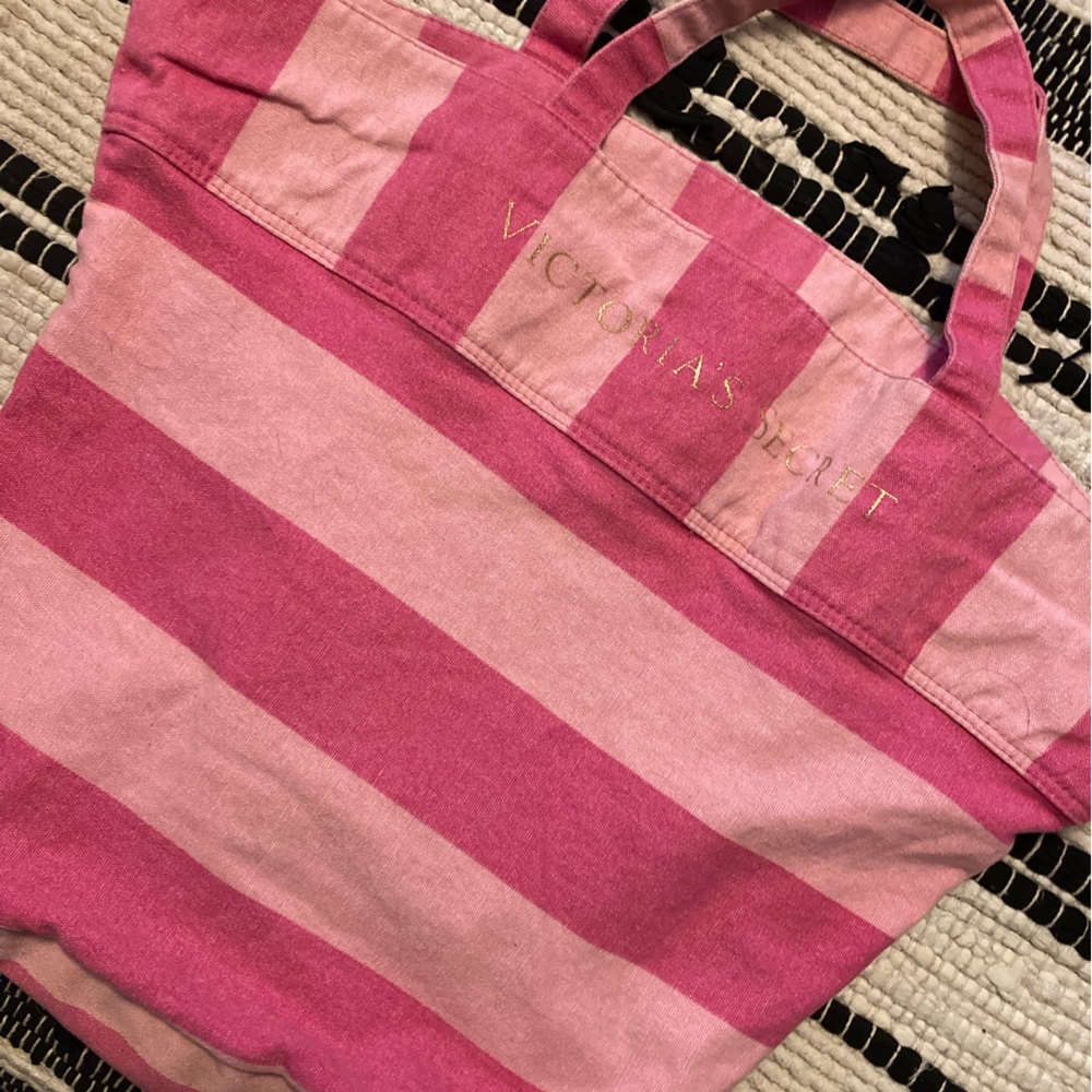 Victoria Secret 🎀 Pink Striped Canvas Tote Shoulder Bag 🎁!!!